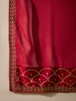 Women's Maroon Embroidered Faux Georgette Kurta Palazzo Set with Dupatta