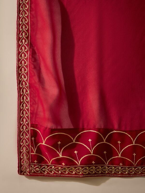 Women's Maroon Embroidered Faux Georgette Kurta Palazzo Set with Dupatta