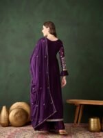 Women's Purple Embroidered Faux Georgette Kurta Sharara Set with Dupatta