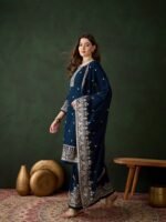 Radiant Rama Embroidered Faux Georgette Kurta Sharara Set with Dupatta
