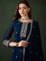 Radiant Rama Embroidered Faux Georgette Kurta Sharara Set with Dupatta