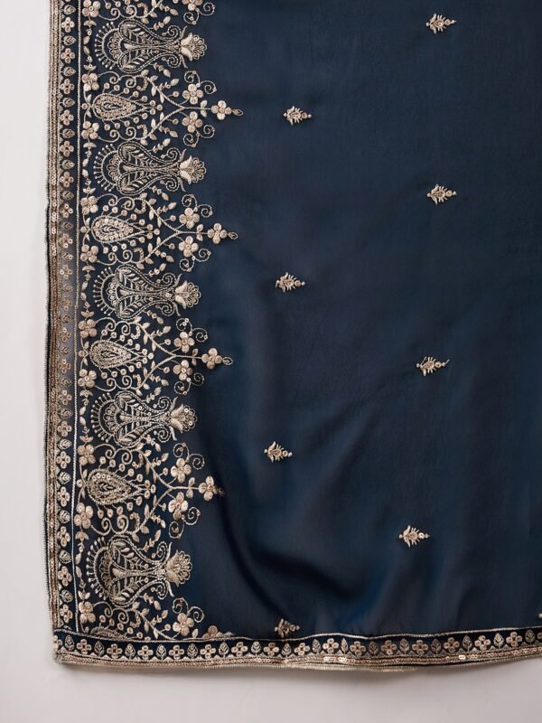 Radiant Rama Embroidered Faux Georgette Kurta Sharara Set with Dupatta
