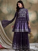 Enchanting Purple Embroidered Faux Georgette Lehenga Kurta Set with Dupatta