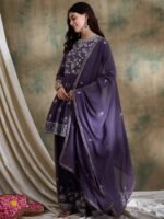 Enchanting Purple Embroidered Faux Georgette Lehenga Kurta Set with Dupatta