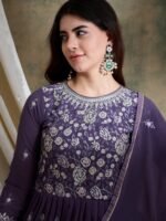 Enchanting Purple Embroidered Faux Georgette Lehenga Kurta Set with Dupatta