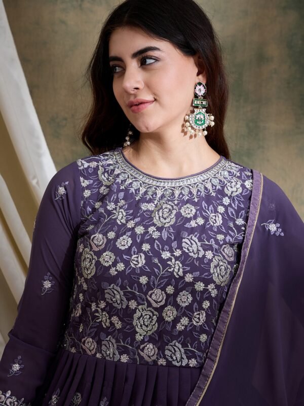 Enchanting Purple Embroidered Faux Georgette Lehenga Kurta Set with Dupatta