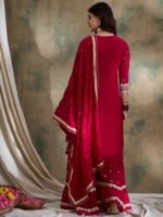 Elegant Pink Embroidered Faux Georgette Kurta Sharara Set with Dupatta