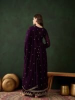 Elegant Deep Purple Embroidered Nayra Cut Kurta Palazzo Set