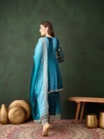 Elegant Blue Embroidered Flared Top Kurta Palazzo Set with Round Neck & Regular Sleeves
