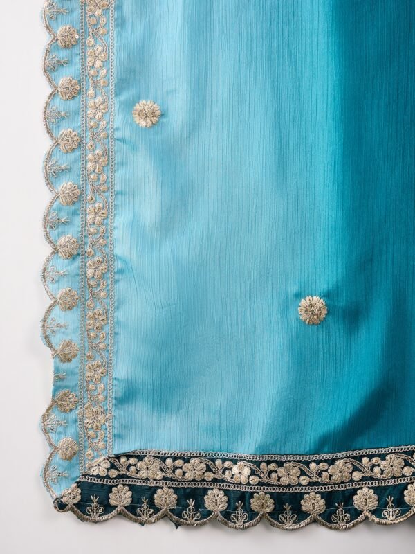 Elegant Blue Embroidered Flared Top Kurta Palazzo Set with Round Neck & Regular Sleeves