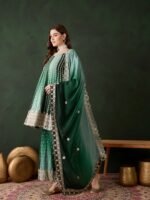 Elegant Blue Embroidered Flared Top Kurta Palazzo Set with Round Neck & Regular Sleeves