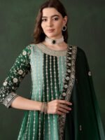 Elegant Blue Embroidered Flared Top Kurta Palazzo Set with Round Neck & Regular Sleeves