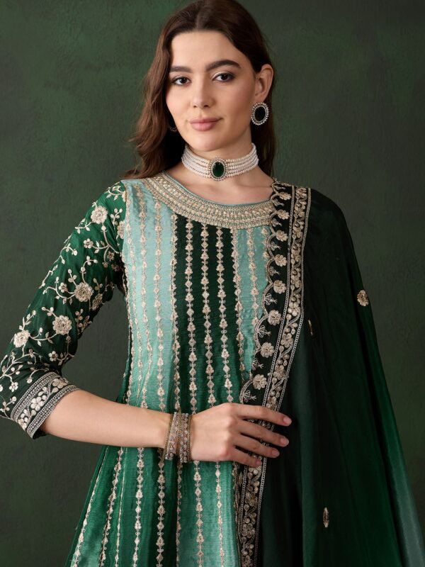 Elegant Blue Embroidered Flared Top Kurta Palazzo Set with Round Neck & Regular Sleeves