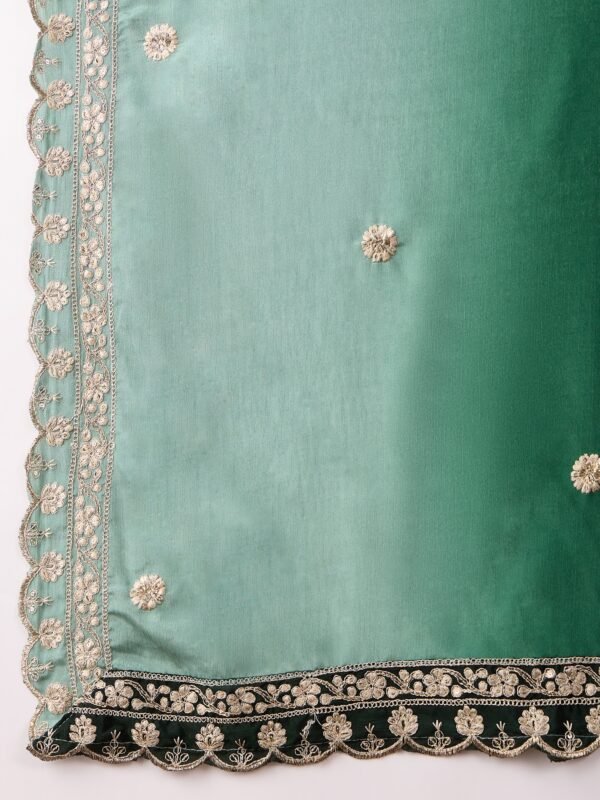 Elegant Blue Embroidered Flared Top Kurta Palazzo Set with Round Neck & Regular Sleeves