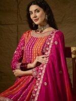 Elegant Blue Embroidered Flared Top Kurta Palazzo Set with Round Neck & Regular Sleeves