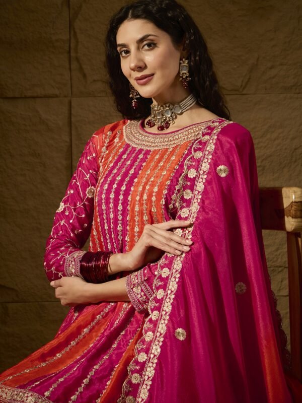 Elegant Blue Embroidered Flared Top Kurta Palazzo Set with Round Neck & Regular Sleeves