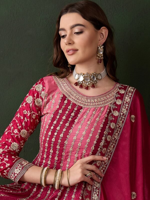 Elegant Blue Embroidered Flared Top Kurta Palazzo Set with Round Neck & Regular Sleeves