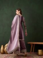 Elegant Blue Embroidered Flared Top Kurta Palazzo Set with Round Neck & Regular Sleeves
