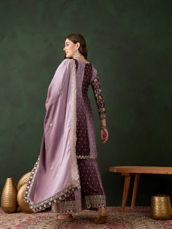 Elegant Blue Embroidered Flared Top Kurta Palazzo Set with Round Neck & Regular Sleeves