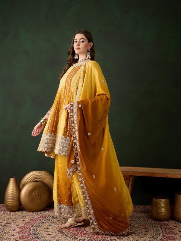 Elegant Blue Embroidered Flared Top Kurta Palazzo Set with Round Neck & Regular Sleeves
