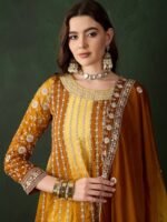 Elegant Blue Embroidered Flared Top Kurta Palazzo Set with Round Neck & Regular Sleeves