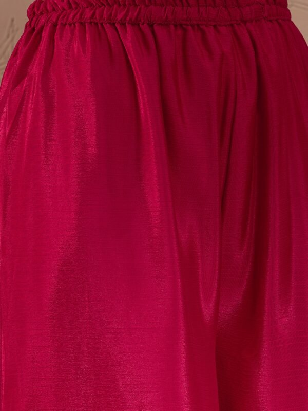 Pink Chinon Embroidered Flared Kurta Palazzo Set with Dupatta