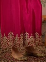 Pink Chinon Embroidered Flared Kurta Palazzo Set with Dupatta