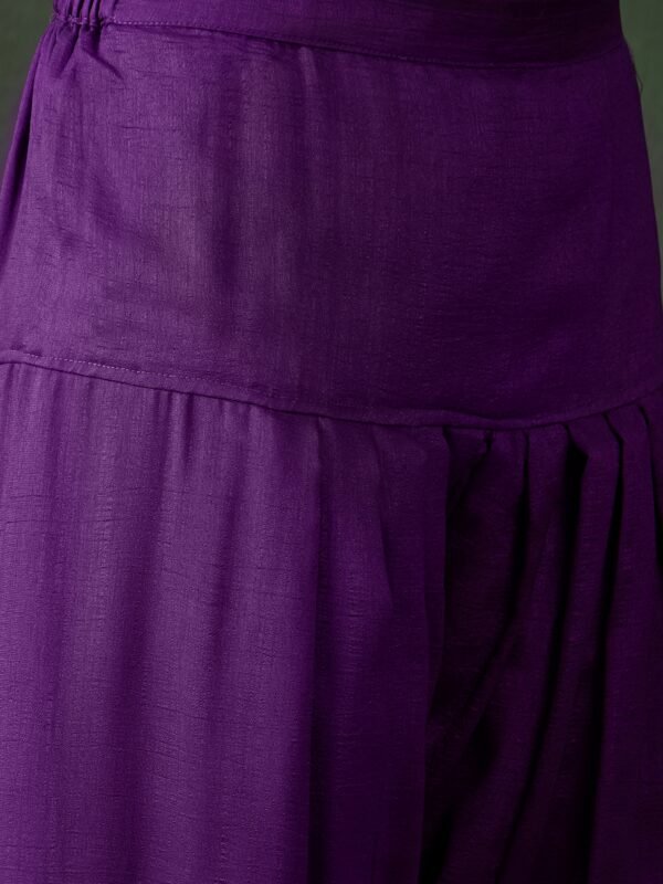 Purple Embroidered Kurta Patiyala Set with Round Neck Flared Chinon Top & Dupatta for Women
