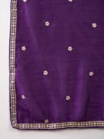 Purple Embroidered Kurta Patiyala Set with Round Neck Flared Chinon Top & Dupatta for Women