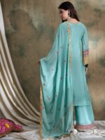 Stunning Yellow Chinon Embroidered Kurta Palazzo Set