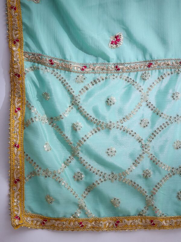 Stunning Yellow Chinon Embroidered Kurta Palazzo Set