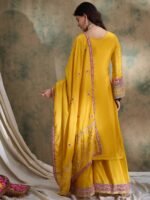 Stunning Yellow Chinon Embroidered Kurta Palazzo Set