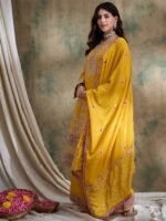 Stunning Yellow Chinon Embroidered Kurta Palazzo Set