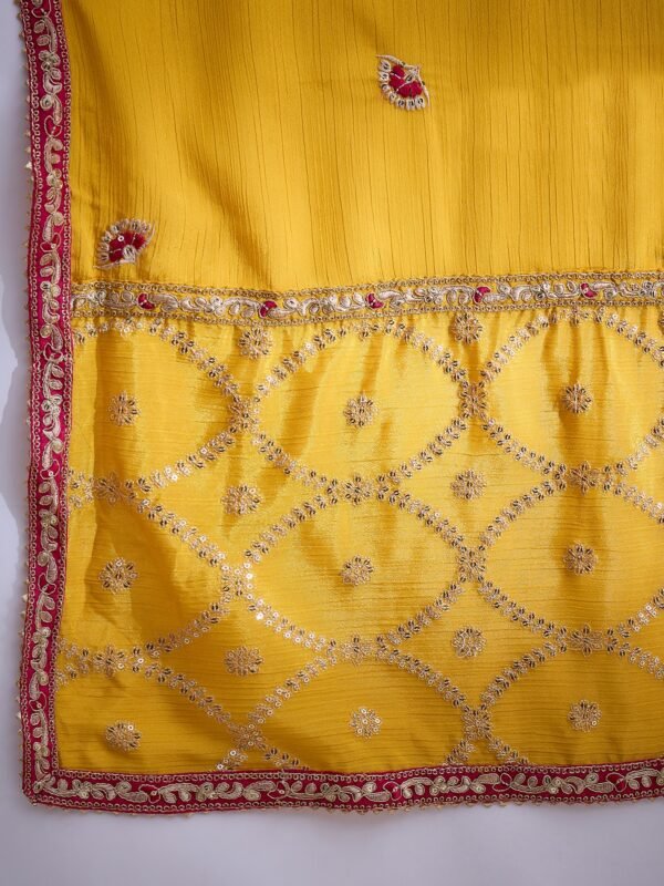 Stunning Yellow Chinon Embroidered Kurta Palazzo Set