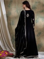 Exquisite Black Embroidered Faux Georgette Anarkali Gown with Dupatta | Miss Ethnik