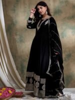 Exquisite Black Embroidered Faux Georgette Anarkali Gown with Dupatta | Miss Ethnik