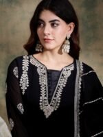 Exquisite Black Embroidered Faux Georgette Anarkali Gown with Dupatta | Miss Ethnik