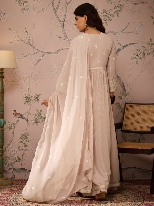 Radiant Peach Embroidered Faux Georgette Anarkali Lehenga Set with Dupatta
