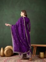 Majestic Purple Embroidered Vichitra Silk Kurta Palazzo Set with Dupatta
