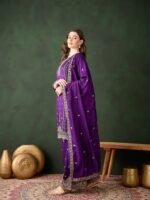 Majestic Purple Embroidered Vichitra Silk Kurta Palazzo Set with Dupatta