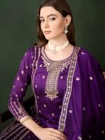Majestic Purple Embroidered Vichitra Silk Kurta Palazzo Set with Dupatta