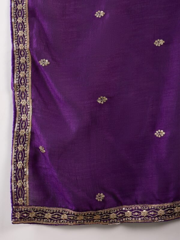 Majestic Purple Embroidered Vichitra Silk Kurta Palazzo Set with Dupatta