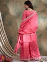 Alluring Light Pink Embroidered Vichitra Silk Kurta Palazzo Set with Dupatta