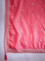 Alluring Light Pink Embroidered Vichitra Silk Kurta Palazzo Set with Dupatta