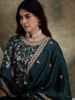 Resplendent Green Embroidered Chinon Kurta Palazzo Set with Dupatta