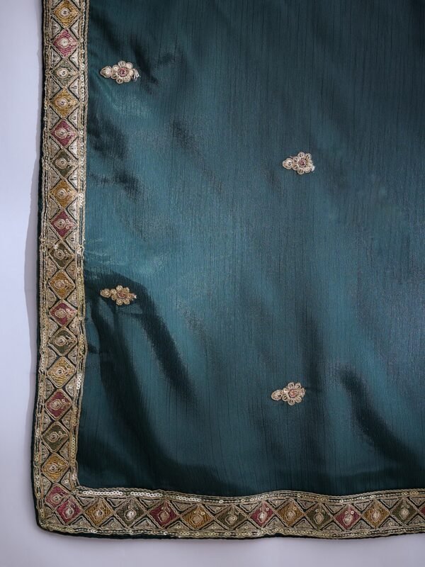 Resplendent Green Embroidered Chinon Kurta Palazzo Set with Dupatta