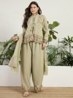 Elegant White Chinon Embroidered Kurta Palazzo Set