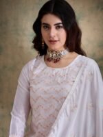 Elegant White Chinon Embroidered Kurta Palazzo Set