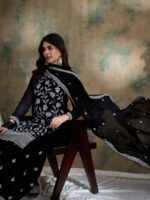 Striking Black Embroidered Faux Georgette Kurta Sharara Set with Dupatta
