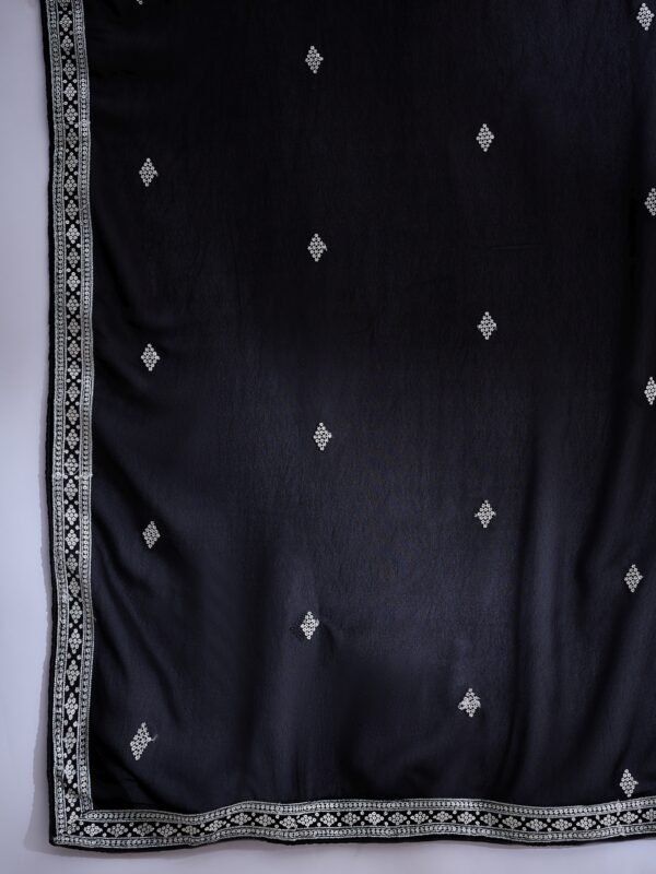 Striking Black Embroidered Faux Georgette Kurta Sharara Set with Dupatta